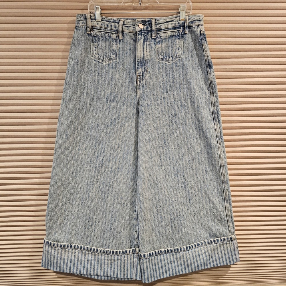 We The Free Free People Brette Wide Leg Cropped Jeans Light Wash Pin Striped 31